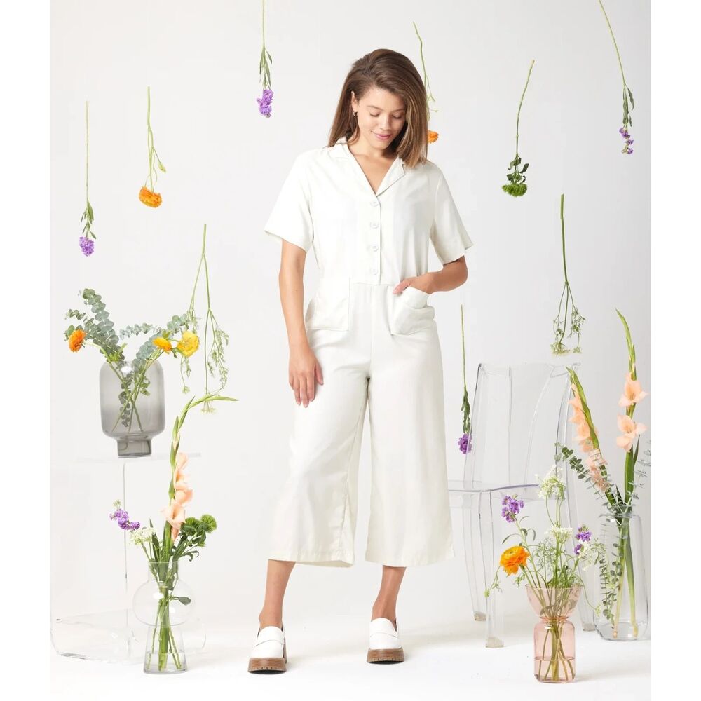 KNOWN SUPPLY NWT XS Jumpsuit Libra Stone Cream wide leg onepiece Sustainable